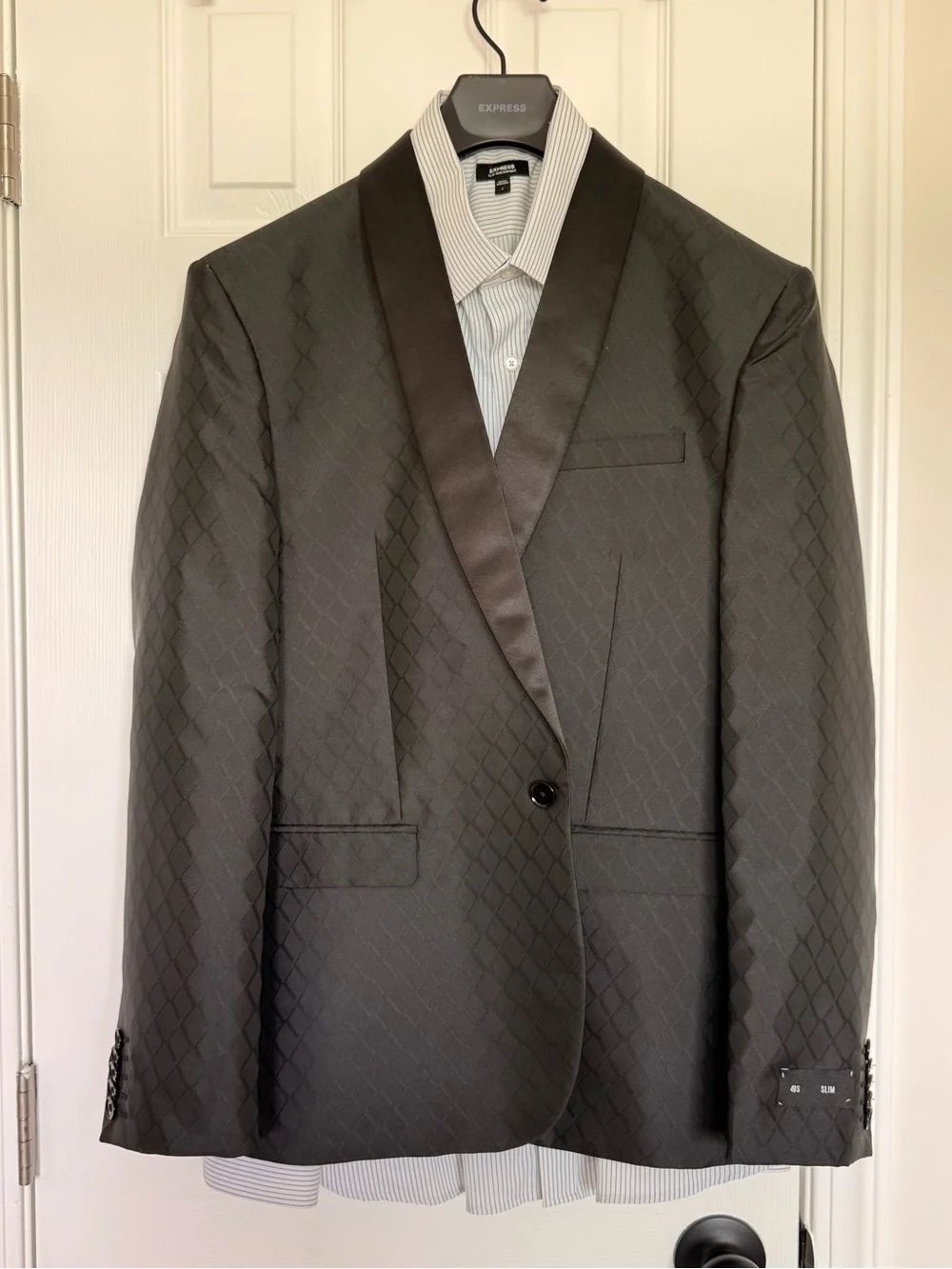 Express Men's Black Diamond-Pattern Satin Shawl Lapel Blazer